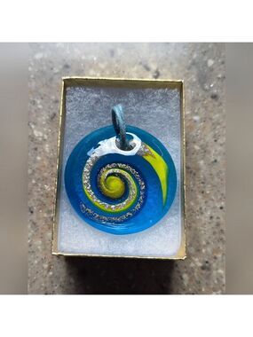 Blue Yellow Swirl Glass Pendant